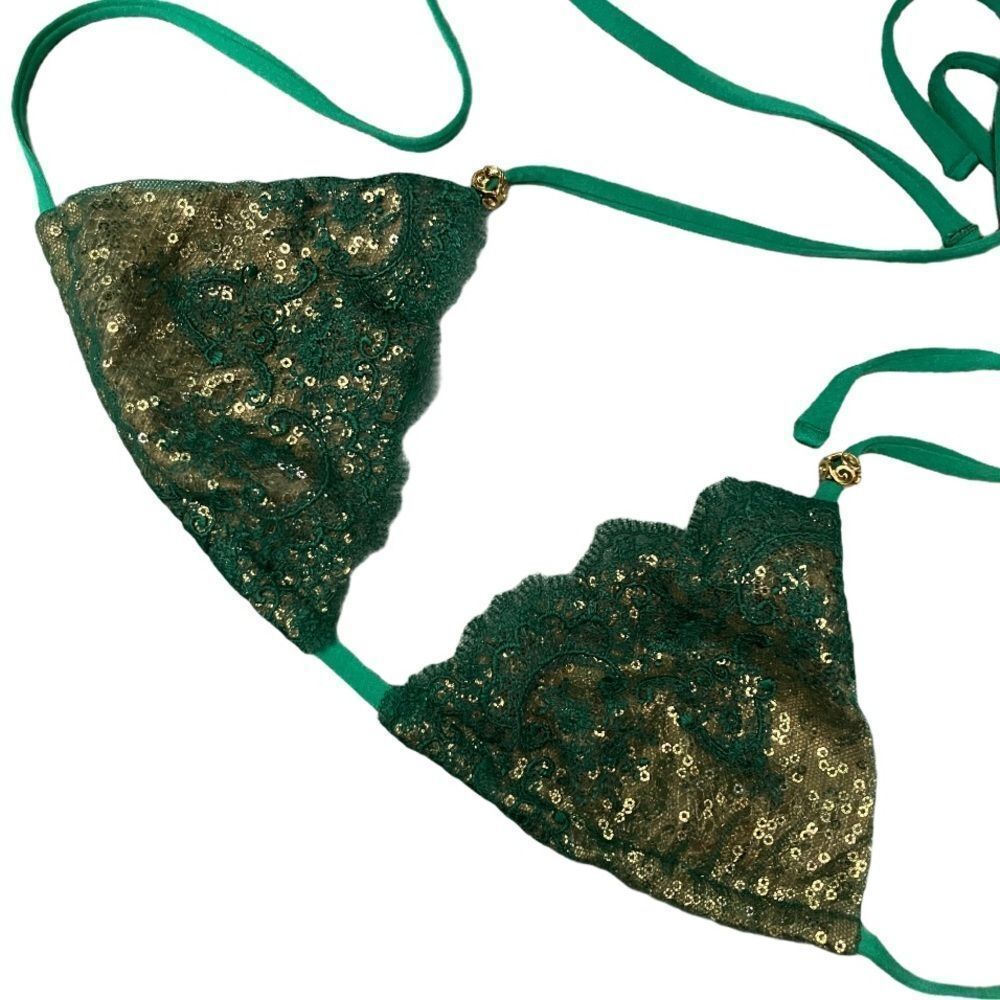 Beach Bunny Sequin Bikini Top Green Gold